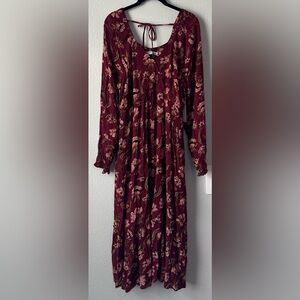 Sonoma Burgundy Floral Midi Dress